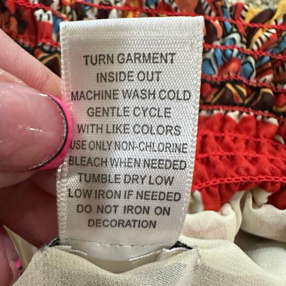 Cache BOHO Tiered Gypsy Festival Colorful Beaded Smock Waist Midi Skirt SZ Large - Picture 14 of 14